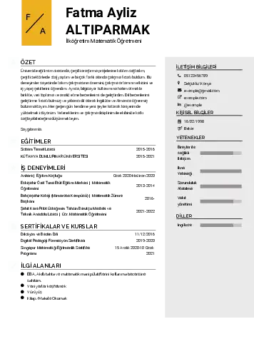 Matematik Öğretmeni Cv Örnekleri cv indir